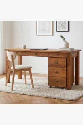 Massiver PC-Schreibtisch aus Holz, braun lackiert, 160 cm